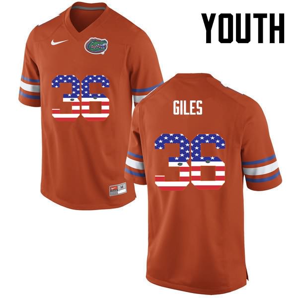 NCAA Florida Gators Eddie Giles Youth #36 USA Flag Fashion Nike Orange Stitched Authentic College Football Jersey OBC1564YH